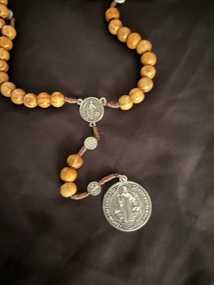 Handcrafted Olive Wood Rosary Saint Benedict Medals St. Benedict Pendant 