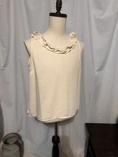 Flowy Lightweight Talbots Sleeveless Blouse. Ruffles. Split Sides. SZ L Petite