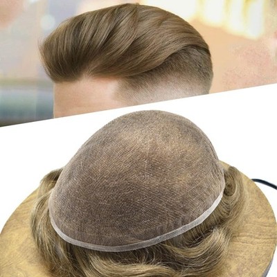 Full French Lace Mens ToupeeSwiss Lace hairpiece Hair  System For Man 80%Density