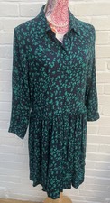 Hush Dress Green Floral UK 12 Shirt Long Sleeve Knee Work 