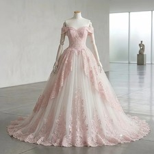 Lace Appliques Wedding Dress Off Shoudler Princess Tulle Bridal Gowns Customized