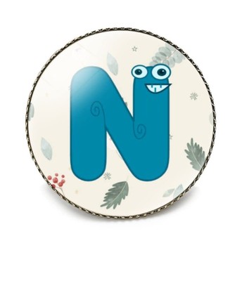 Round 1 Inch English Letters N Pin Cute Brooch Metal and Glass Revivalism Style