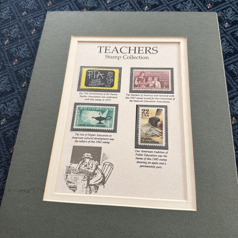 Teacher USPS Stamp Collection Framed Matted