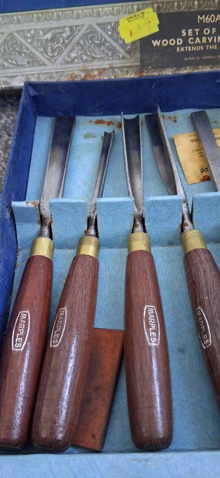 Vintage Set of 6 Marples Wood Carving Tools No. 60A  - Boxed Woodworking Chisels - Image 2 of 4