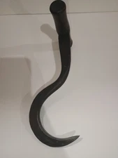 Antique Cast Iron Meat Hook / Hay Hook With Wooden Handle 