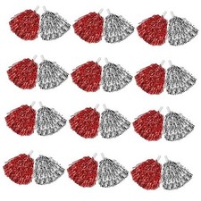 24 Pcs Metallic Cheerleading Pom Poms for Kids, Cheerleaders Cheer Sliver Red