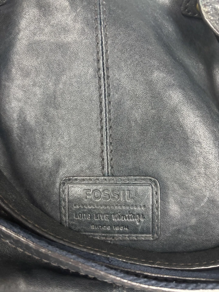 Bolso de Hombro de Cuero Fossil para Mujer Negro Cartera Cremallera Superior Doble Bolsillos Frontales Foto 3 de 4