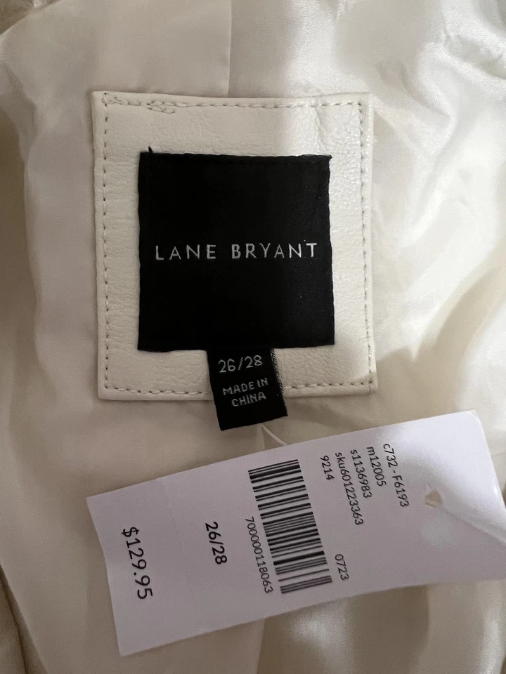 Chaqueta Lane Bryant Mujer 26/28 Marfil Imitación Cuero Motociclista Asym Cremallera Talla Grande Foto 2 de 4