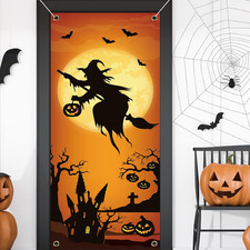 Halloween Witch Door Cover Witch Backdrop Banner Halloween Wall Decoration Sign