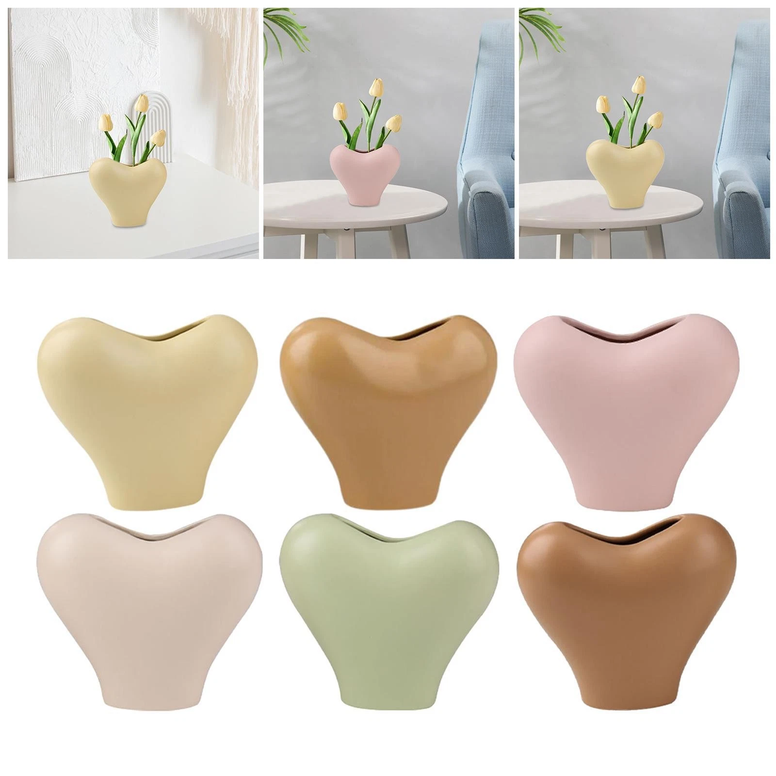 Heart Shaped Ceramic Vase Floral Arrangement Artwork Stable Base Stylish Table