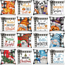 Set of 16 Christmas Pillow Covers 18 X 18 Inch Holiday Gnome Throw Pillow Covers