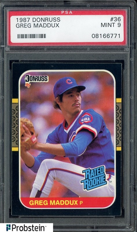 1987 Donruss #36 Greg Maddux RC Rookie HOF Chicago Cubs PSA 9 MINT