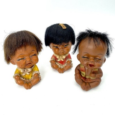 Lot of 3 Vintage 1960 s Moody Cuties Rubber Dolls Happy Smiling Sad Crying Baby