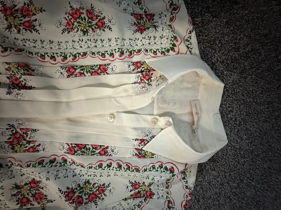 Vestido feminino Tory Burch tamanho 0 marfim chá rosa seda estampado envoltório de seda $598 - Imagem 3 de 4