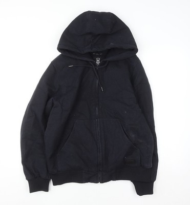 Original Denim Herren Jacke schwarz Kapuze Baumwolle Full Zip Größe L