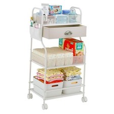 Baby Diaper Caddy Cart Organizer -3 Tier, Bedside Nursery Essentials Cart 