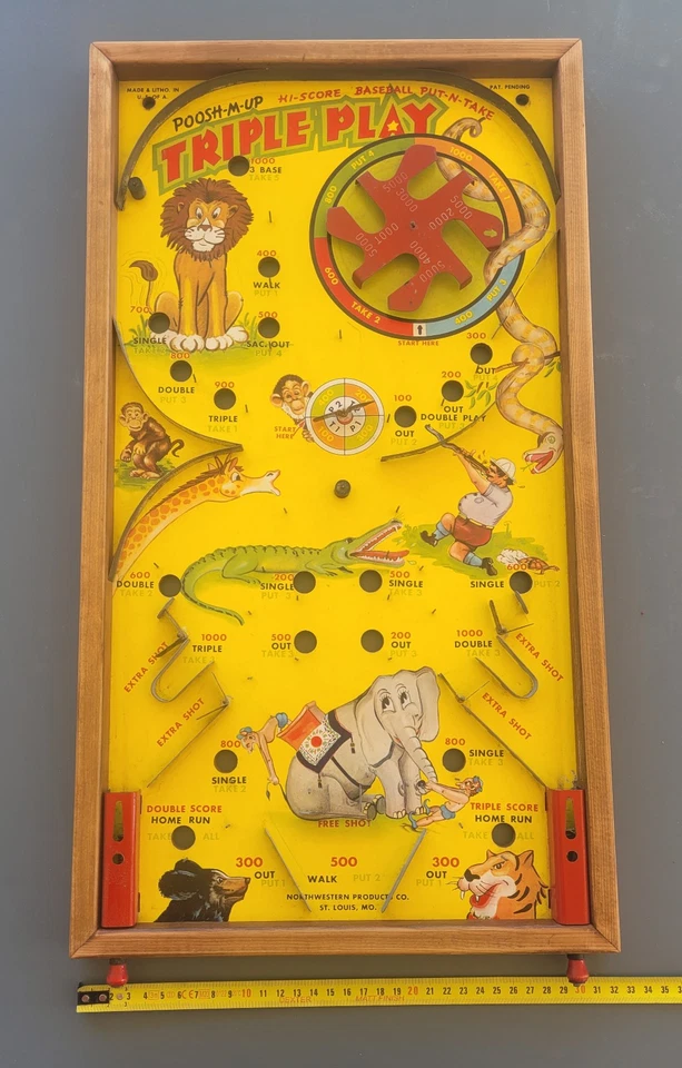 ancien flipper bois carton tole animaux dans son carton d'origine avec 5 billes - Photo 4/4