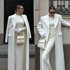 New Arrival Women's White Solid Ankle Length Overcoat for Business Office Wear