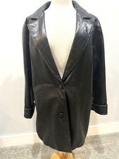 Ladies Beautifully Crafted By Greg Bell Mid-Length Black Leather Coat Size L