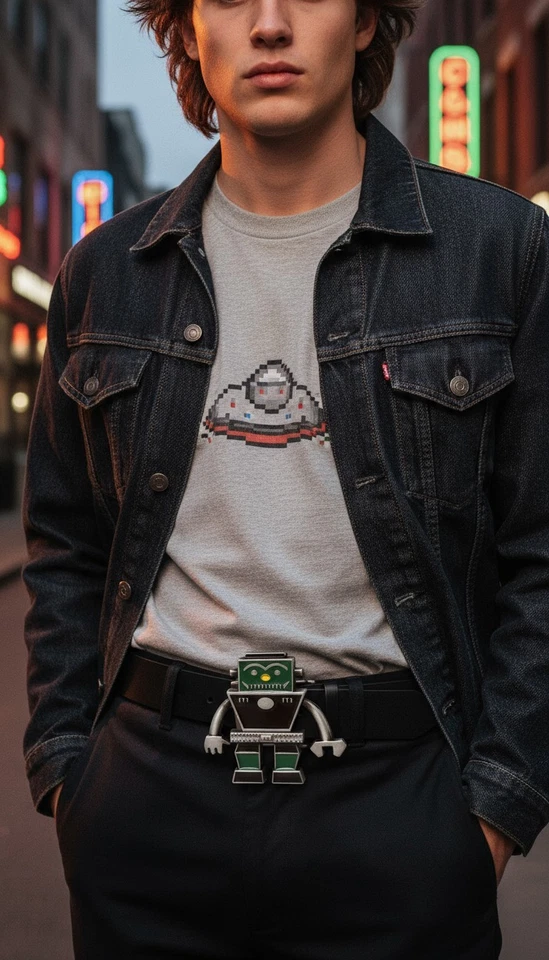 Nuovo Uomo/Donna Metallo Argento Moda Cintura Fibbia Robot Animazione Teen - Immagine 4 di 4