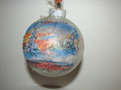 Large C & B Every Glass Christmas Ornament Signed May H. Applied Decopage
