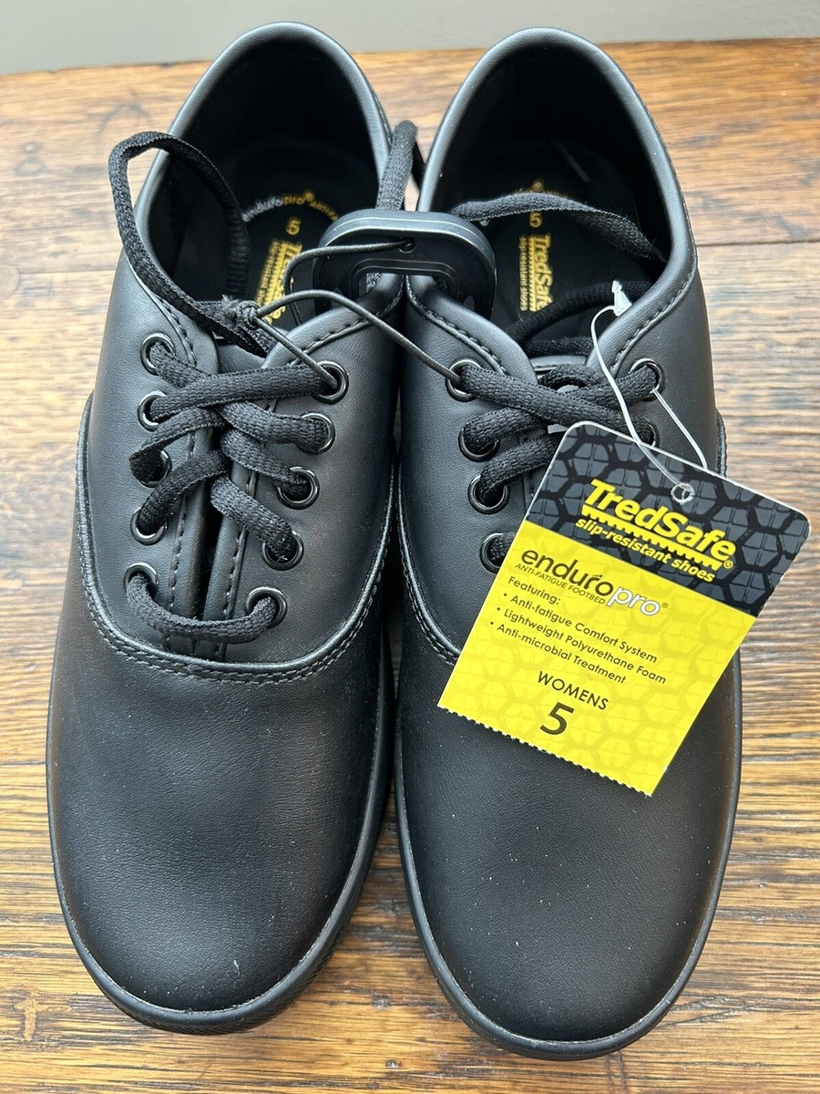 TREDSAFE WOMENS BLACK LACEUP SLIP RESISTANT SHOES SIZE WORK