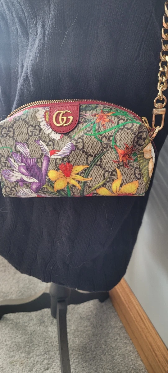 Gucci Ophidia GG Flora Cosmetic Case Flower Leather Bag 100 Auth