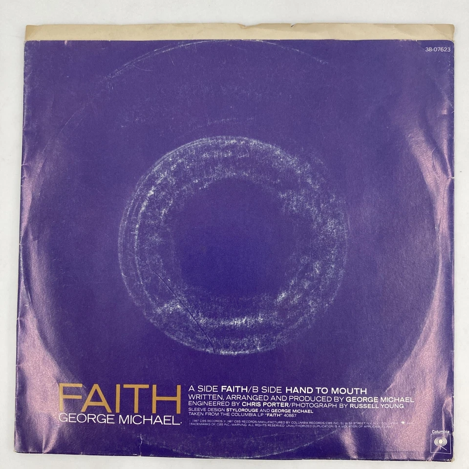 George Michael – Faith / Hand To Mouth USA 7" Vinyl Columbia – 38-07623 Foto 2 de 4