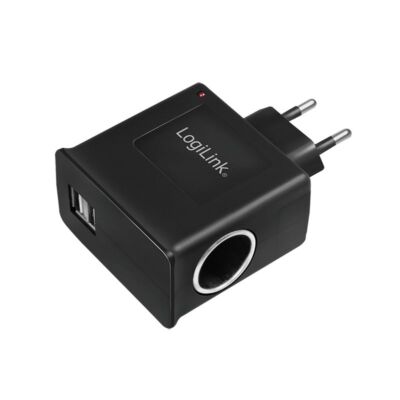 LogiLink  Ladeadapter Netzteil 230V mit Zigarettenanzünder 12V + 2 x USB-Buchse