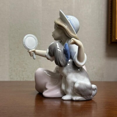 LLADRO 女性 陶器人形 Spain Porcelain Figurine Lladro Vintage Porcelain Figurine Statue Girl with Dog Figure