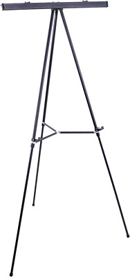 66'' High Boardroom Black Aluminum Flip Chart Easel & Presentation Stand - Adjust