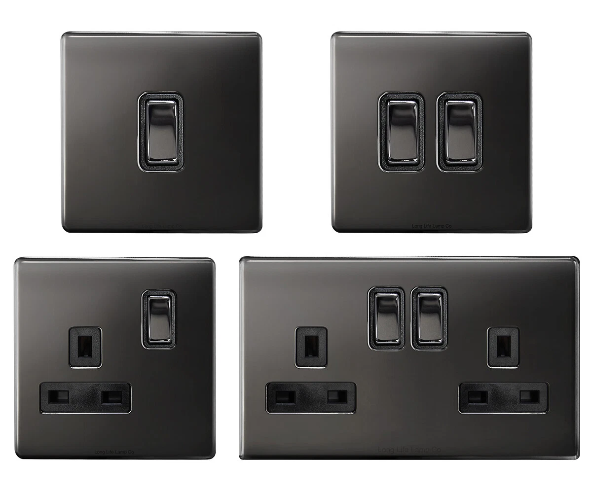 Modern Black Nickel Light Switches Wall Plug Sockets Flatplate