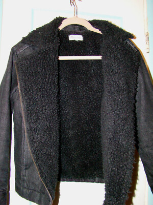 Madewell Black Denim Sherpa Lined Zip-Up Jacket Women's Small, 38