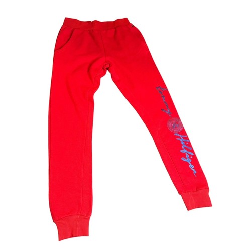 Tommy Hilfiger Red Logo Girls Signature Fleece Jogger Pants, US Medium (6/8) NWT