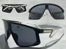OVERSIZED Wrap Around Biker Fishing Cycling Shield SUN GLASSES Large Black Frame