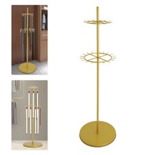 2-tier Tie Rack Floor Mounted Belt Hanger Metal Belt Display Shelf W/31 Hooks