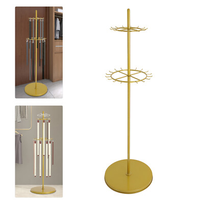 2-tier Tie Rack Floor Mounted Belt Hanger Metal Belt Display Shelf W/31 Hooks