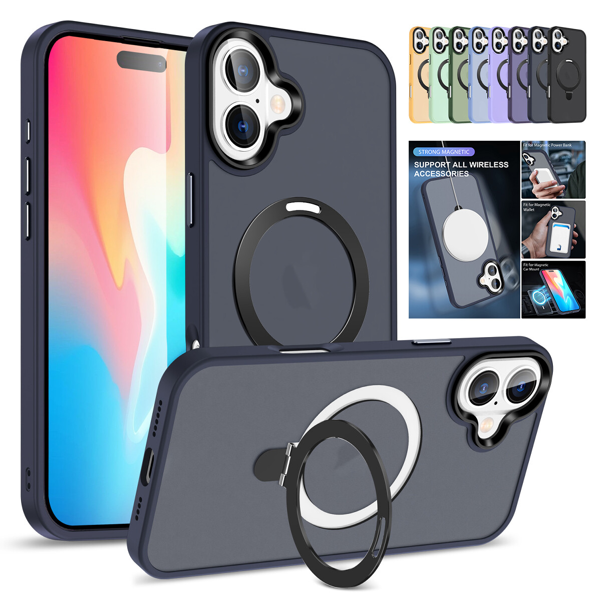 Mag Safe Case Magnetic Ring Holder Stand For iPhone 16 Pro Max 15