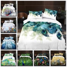 Peacock Printing Bedding Set Gift Quilt Duvet Cover Single Double King Size UK