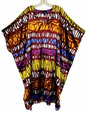 Ashro Kaftan Maxi Graphics Design Sienna  Gold Multi Polyester Caftan Free Size