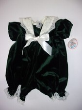 NEW Vtg Girls Dress One Piece Baby Infant Nursery Rhyme 6 9 Months Green Velvet