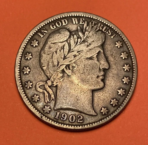 (1) Gorgeous Toned Antique 1902-P Barber Half Dollar CHOICE VF-VERY FINE