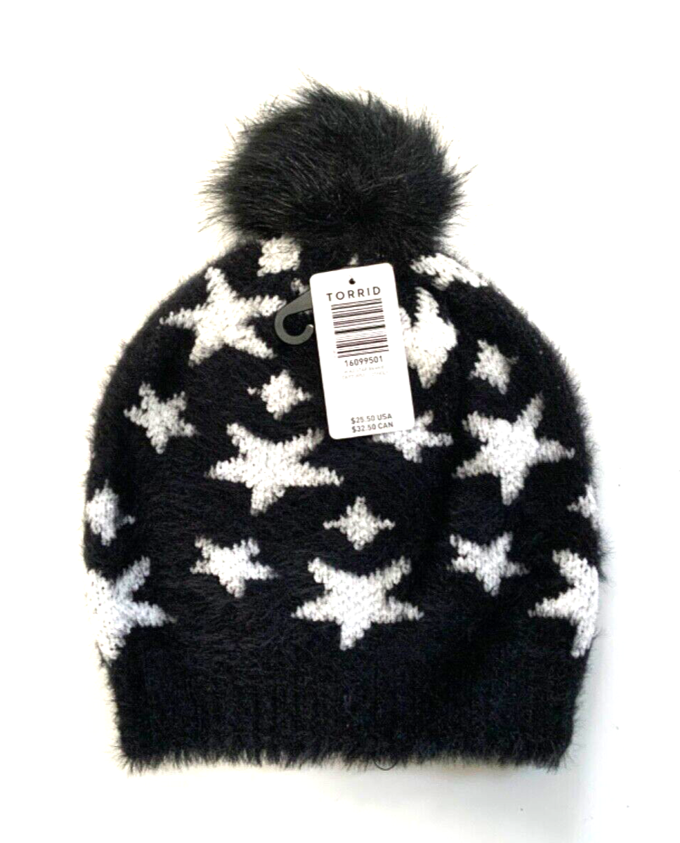 NWT Torrid Black And White Star Pom Pom Beanie - NEW IN  display picture 3