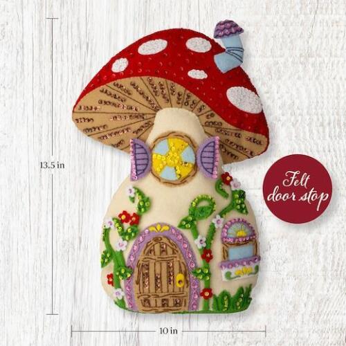 Bucilla 10"x13.5" Felt Door Stop Applique Kit - Mushroom Manor 89733E - Picture 2 of 4