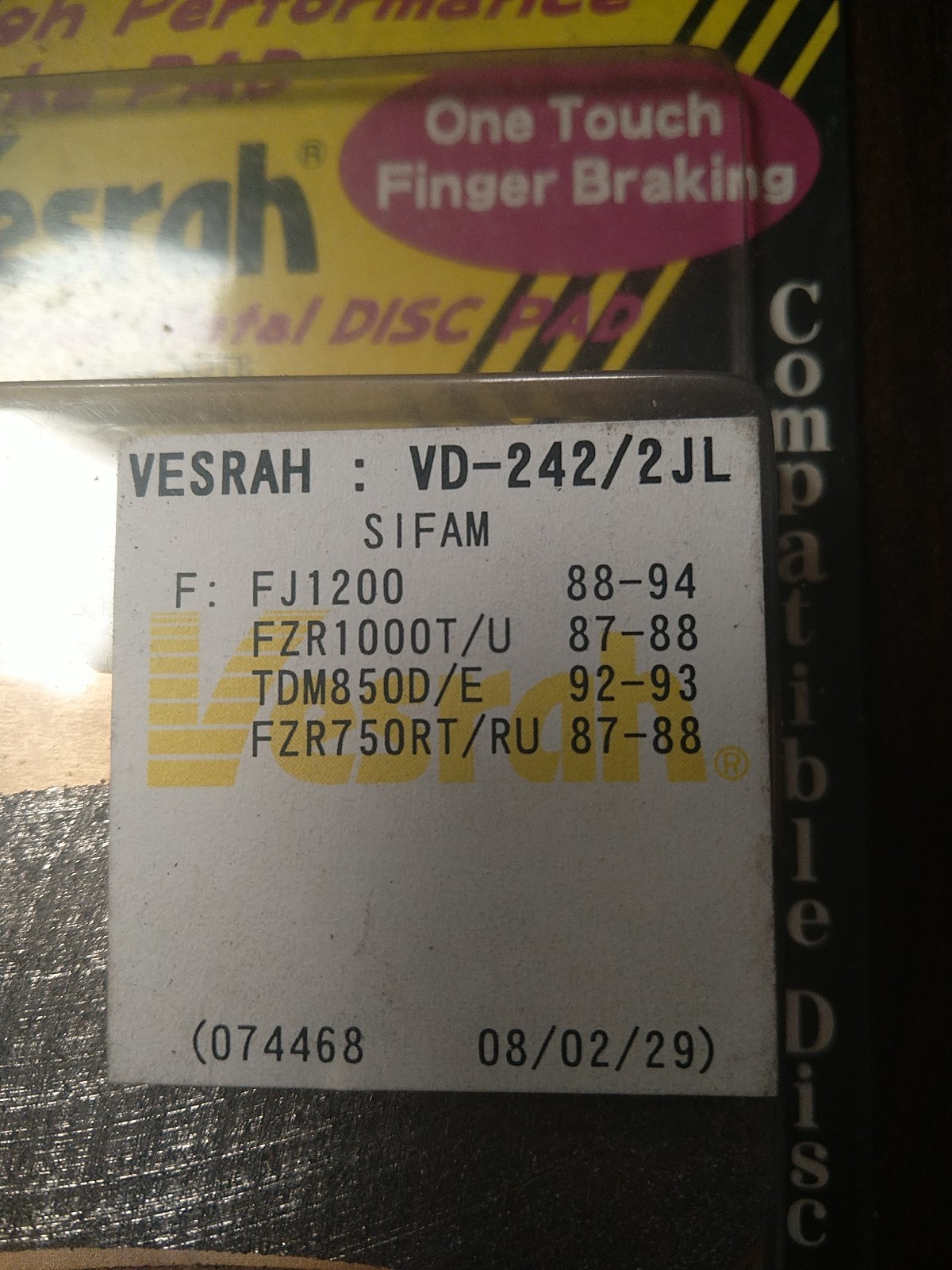 Pastiglie freno Vesrah per Yamaha TDM850D/E 1992-1993 foto 2