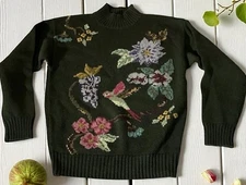 Vintage Herman Geist Vintage Turtleneck Floral Embroidered Sweater Medium