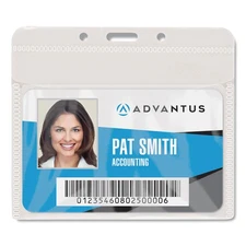 Advantus PVC-Free Badge Holders, Horizontal, 4" x 3", Clear, 50/Pack
