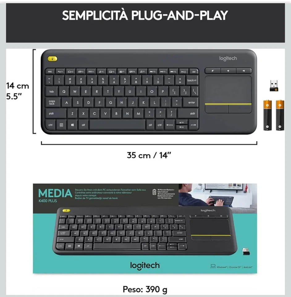 Logitech K400 Plus Tastiera Wireless Bianca - Immagine 3 di 3