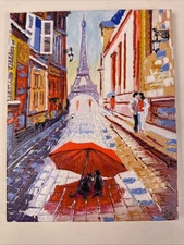 Oil On Canvas Paris Fantasy Cityscape 7.5” X 9.5”. Signed