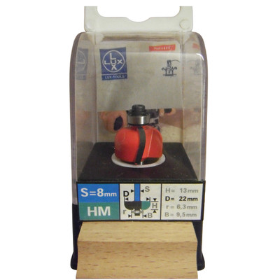 LUX TOOLS 105836 HM Cove Router Bit Ball Bearing 22 X 13 X 8 mm R=6,3 B=9,5
